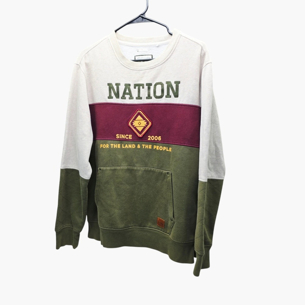 Parish Nation Mens Colorblock Quilted Sleeve Crewneck Sweatshirt Olive Green L